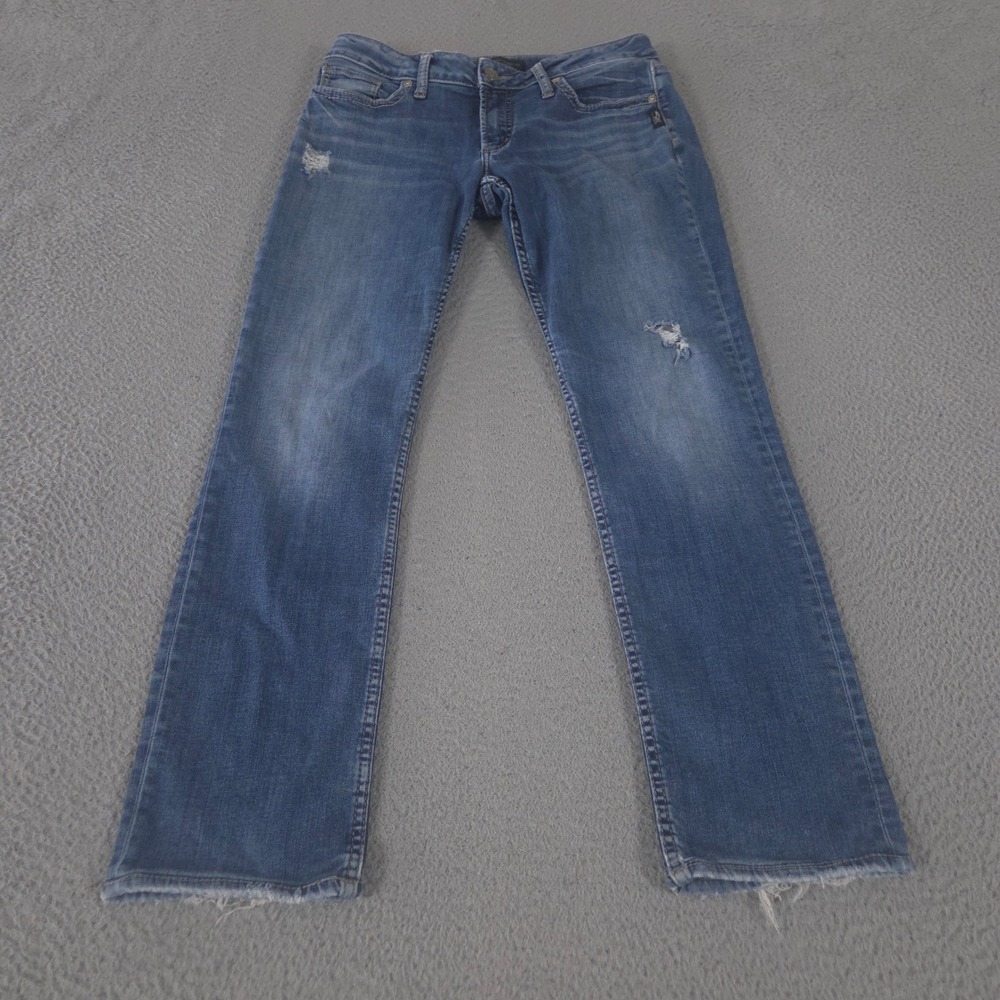 Silver Jeans Co. Jeans Womens 30 Blue Straight Suki Distressed Denim Mid Rise